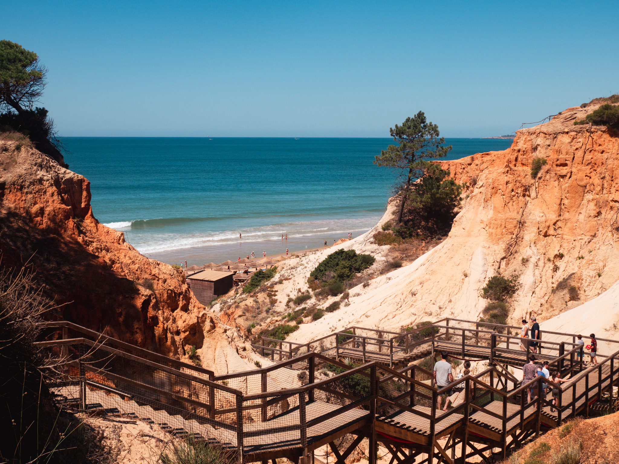 The wooden walkway down the ochre cliff at Praia da Falésia