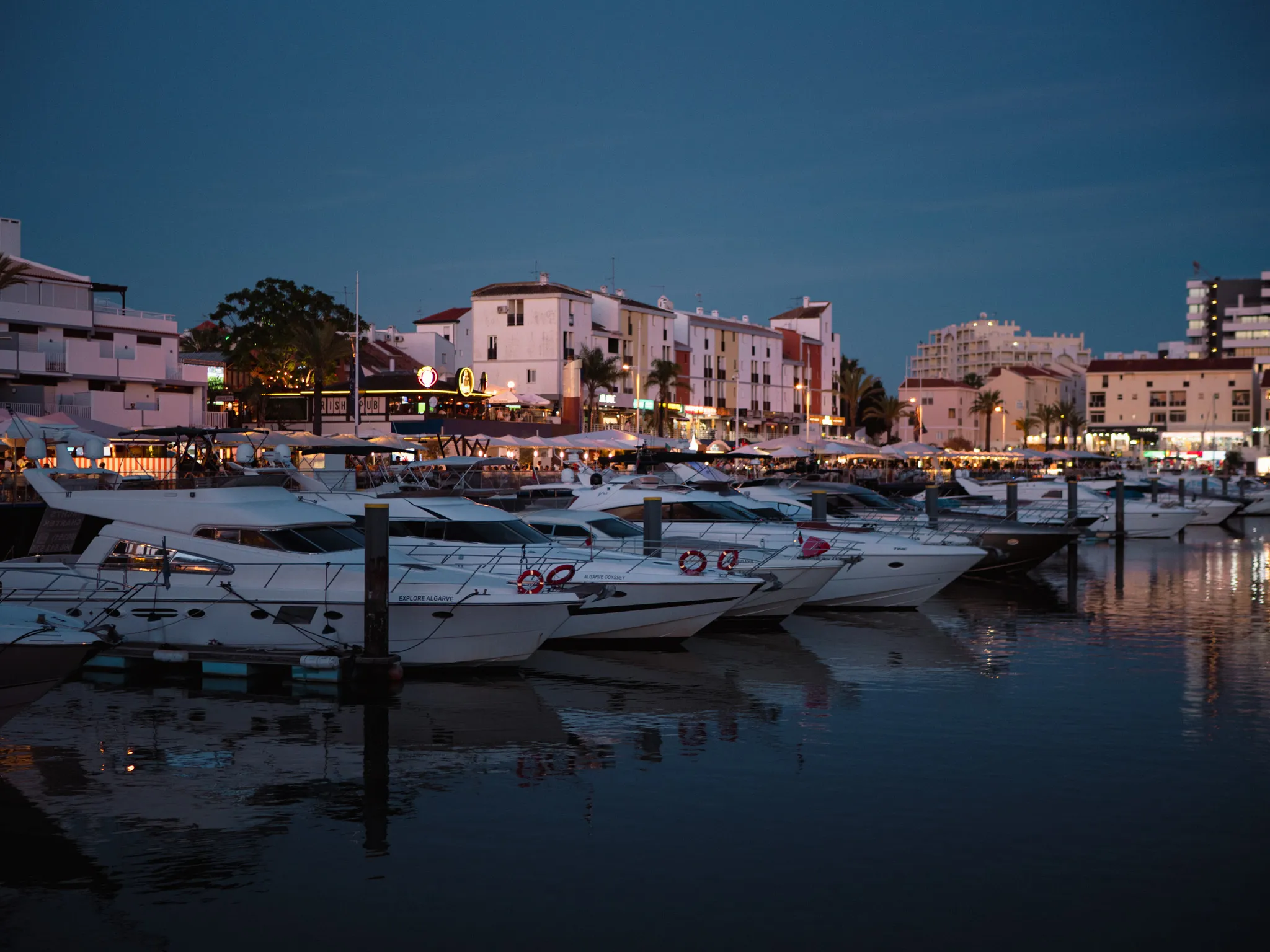 A marina at dusk in the Algarve