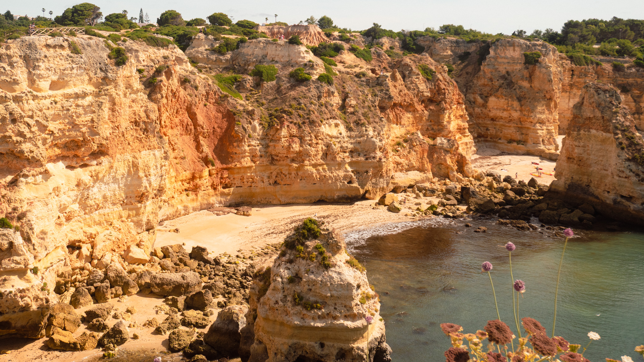 Ochre cliffs above the sea on the Seven Hanging Valleys trail