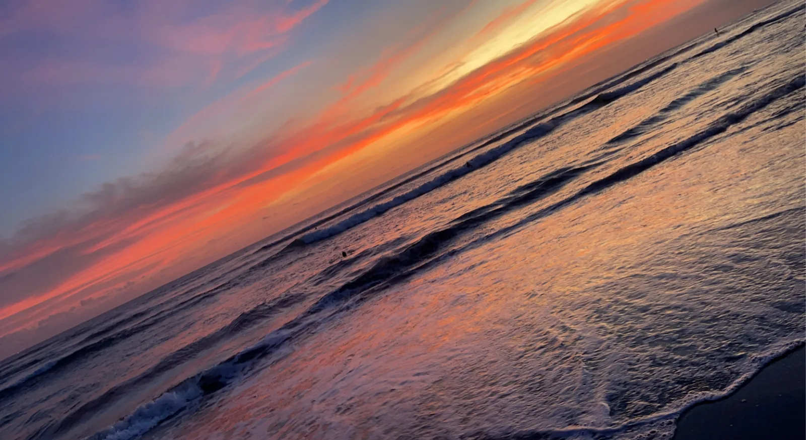 Sunset over the waves in Canggu, shot at a tilt